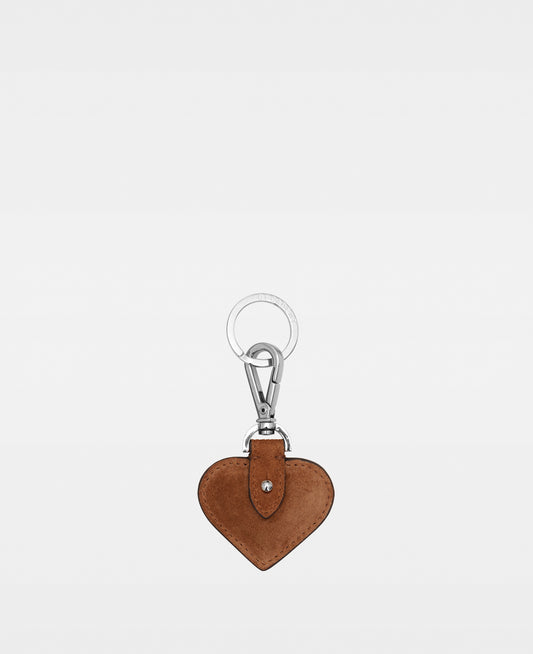 SMALL HEART key ring - Suede Cognac