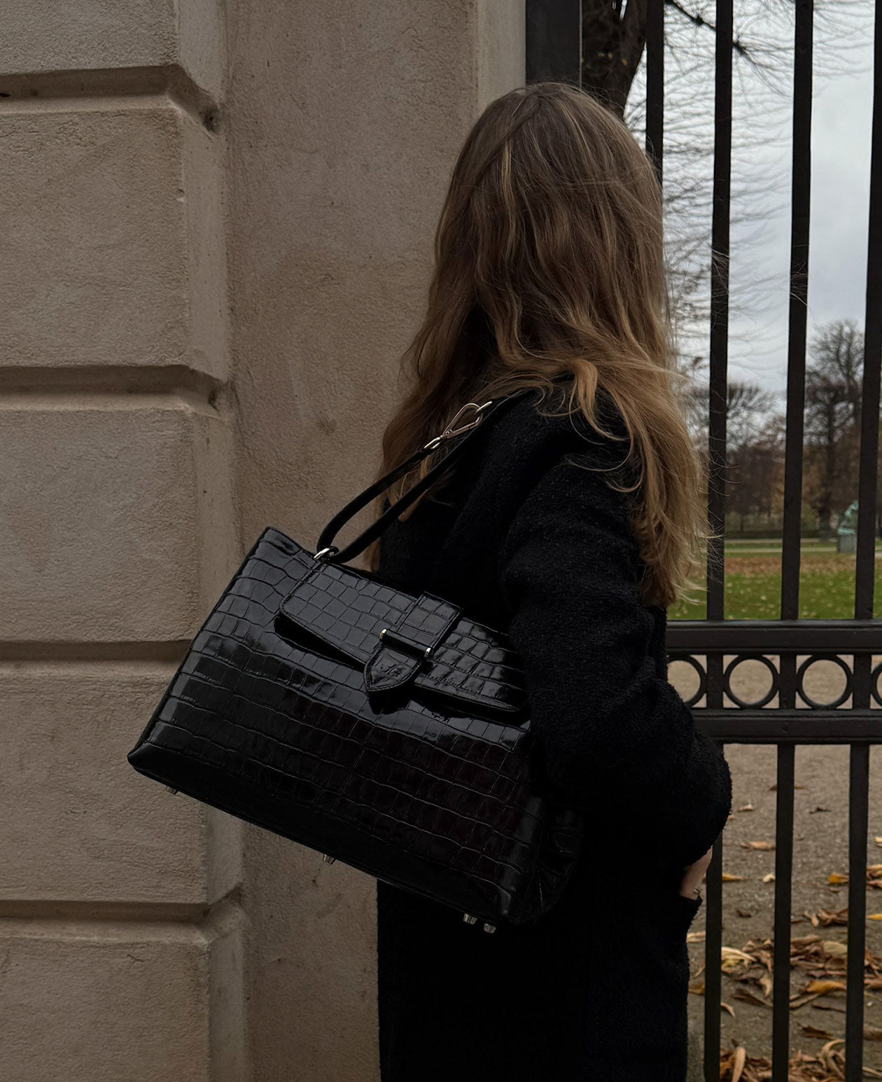 CATHRINE working shoulder bag - Croco Black