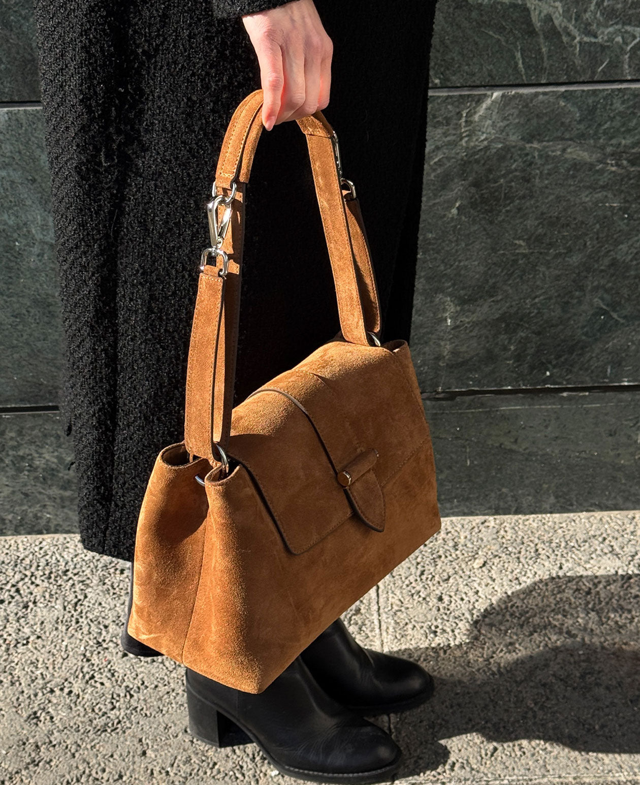 CATHY shoulder bag - Suede Cognac
