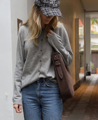 FARRAH hobo bag - Suede Dark Brown