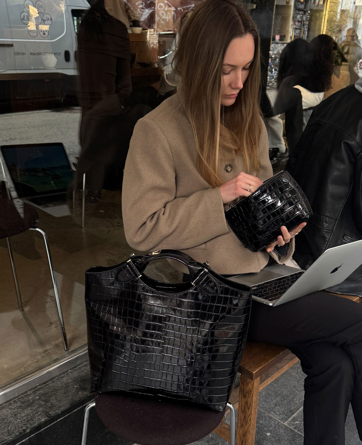 STELLA big tote - Croco Black